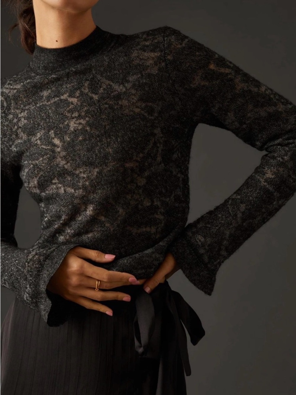 Anthropologie Charcoal Marbled Crewneck Sweater